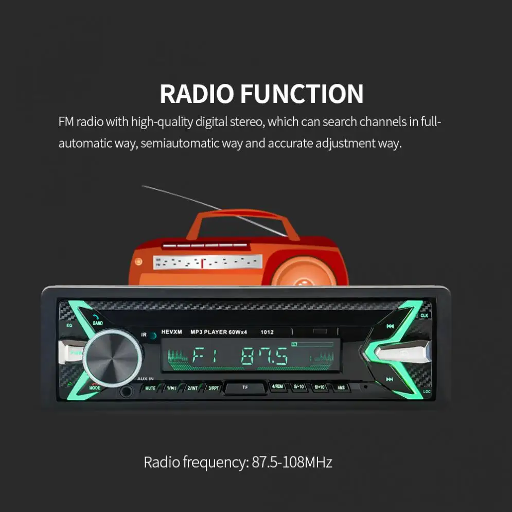 Автомобильный стереопроигрыватель с Bluetooth 7 цветов 12 В 1 DIN FM-радио MP3-плеер