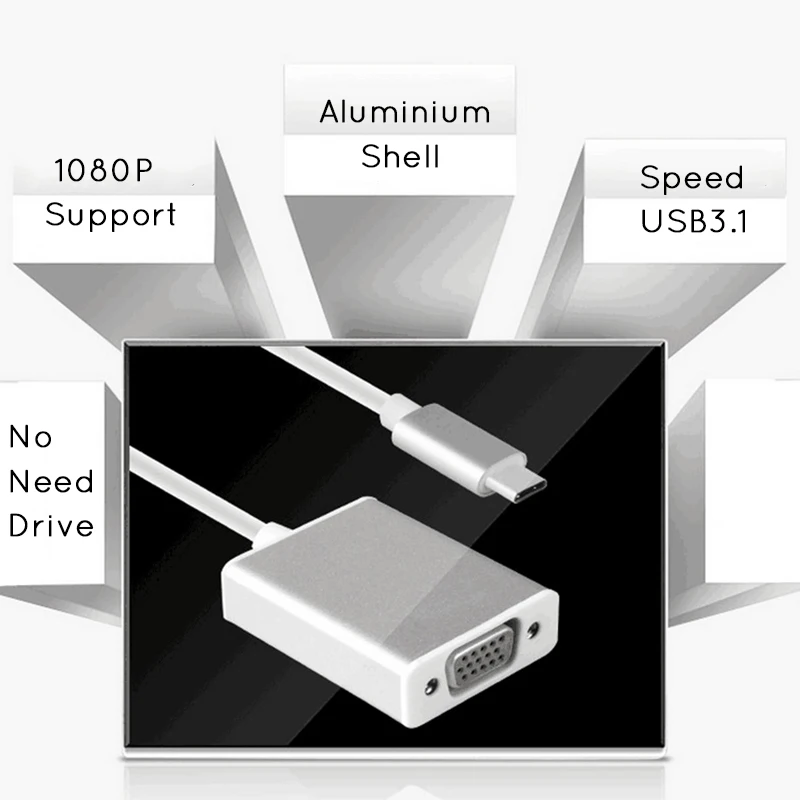Переходник USBC на VGA USB 3 1 Type C кабель-конвертер Папа-мама 1080P FHD для Macbook 12 дюймов