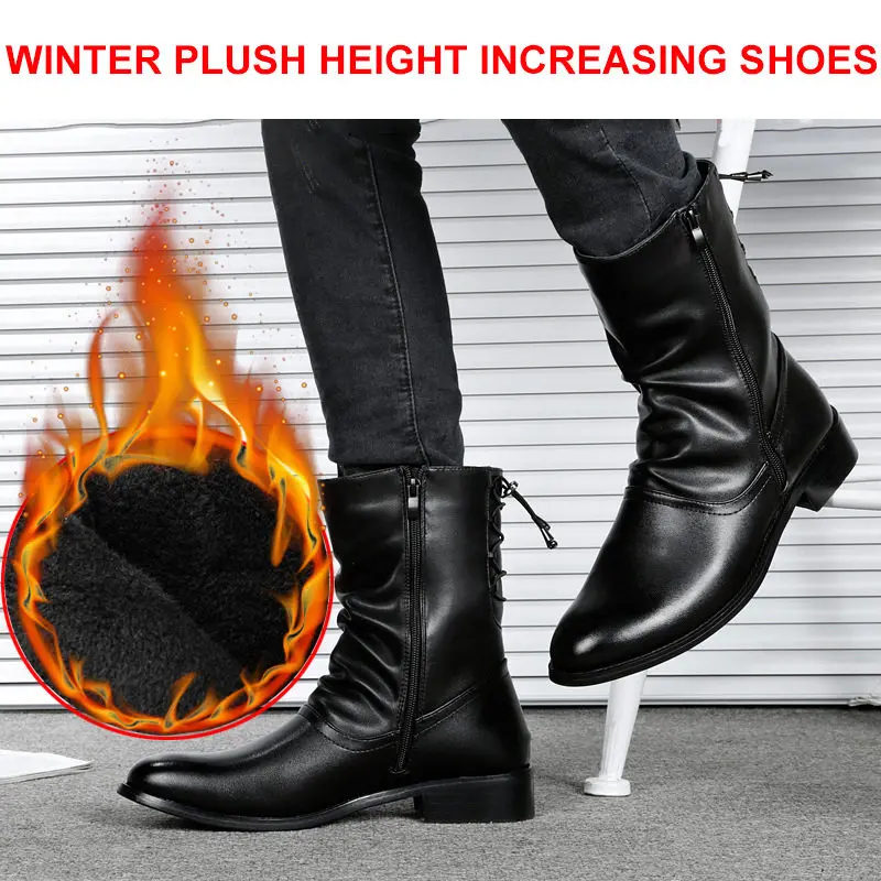 Add Height Fur Boot Merkmak/Брендовые мужские ботинки из натуральной кожи с острым носком; мягкие дышащие туфли; Модные Винтажные повседневные туфли на плоской подошве; сезон осень-зима - Цвет: Add Height Fur Boot