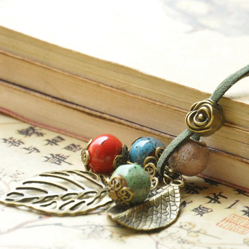 30 шт./лот ажурное колье с узором в виде листика женское кожаное керамическими