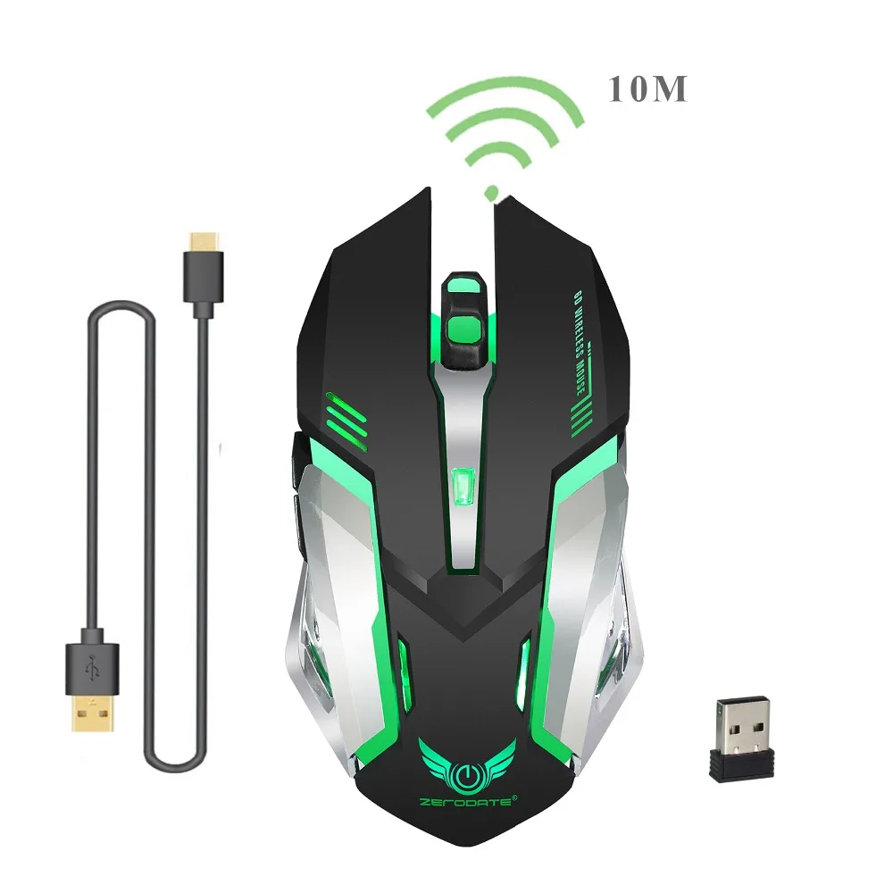 Оригинальная ZERODATE перезаряжаемая 2,4G Беспроводная игровая мышка с 600Mah встроенным аккумулятором, 7 цветов с подсветкой