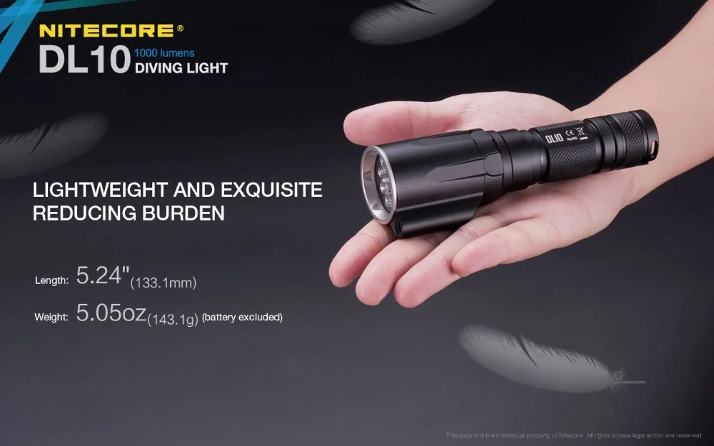 NITECORE DL10 дайвинг вспышка светильник CREE XP-L HI V3 светодиодный Макс 1000ЛМ водонепроницаемый 30 м Дайвинг светильник Подводный фонарь с батареей 18650
