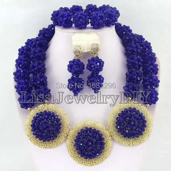Fashion Crystal Ball Costume Jewellery Nigerian Wedding African Beads Jewelry Set     HD0691