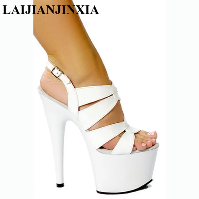 

LAIJIANJINXIA Sexy White 17cm High-Heeled Sandals Nightclub Dance Shoes Pole Dancing Shoes Model High Heels Women's Shoes G-084