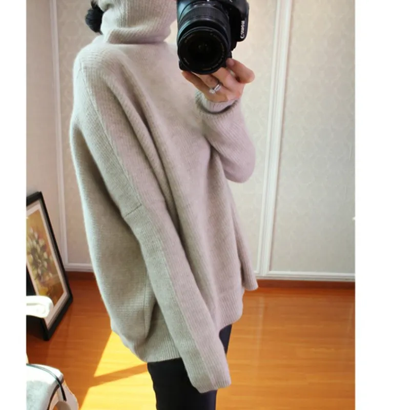 

Cashmere sweater female new high collar sweater solid color loose sweater stretch casual long sleeve bottoming shirt jacket
