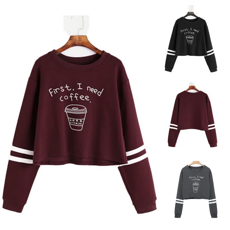 La MaxZa Short Sweatshirts Women Spring Autumn 2018 Fashion Cartoon Print Hoodies Female Black Simple Tops Pullovers 202012 | Женская