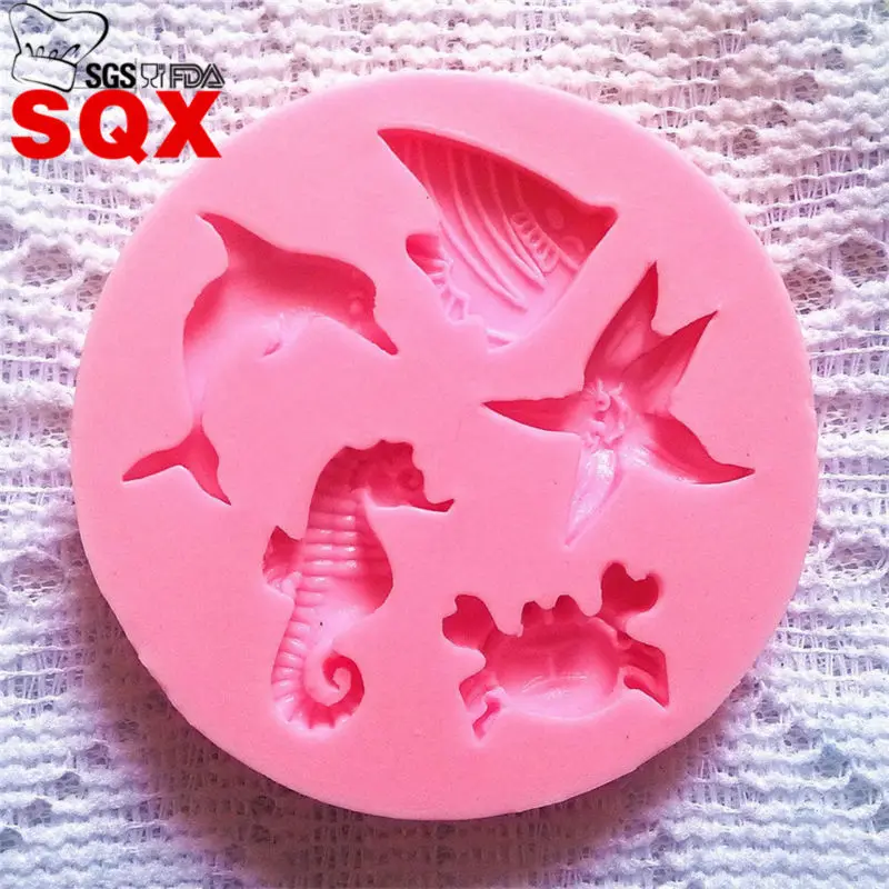 Силиконовая форма дельфина/гиппокампа/Морская звезда/краб/рыба помадная для