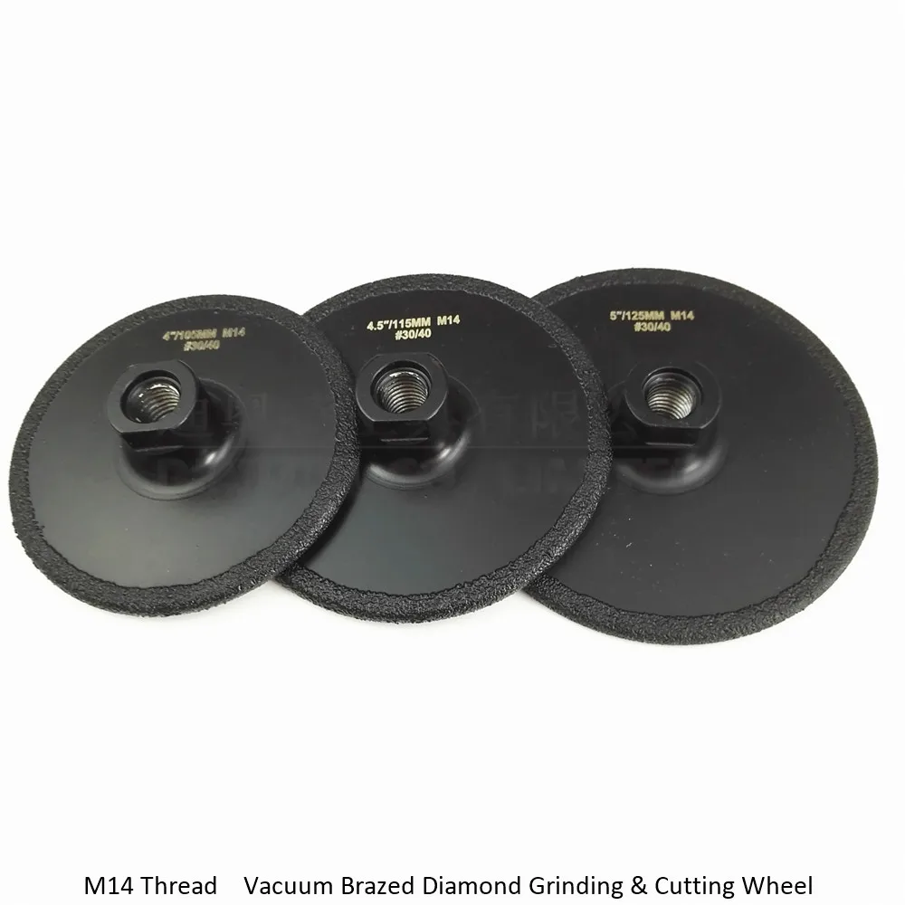 DIATOOL 3pcs/pk Vacuum Brazed diamond flat grinding wheel (4&quot+4.5&quot+5&quot) M14 Grit#30 Professional quality for stone |