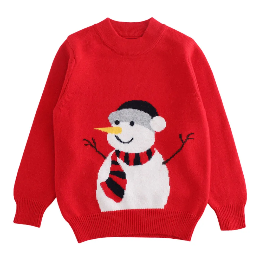 Детский свитер Рождественский трикотажный Зимний пуловер с рисунком снеговика