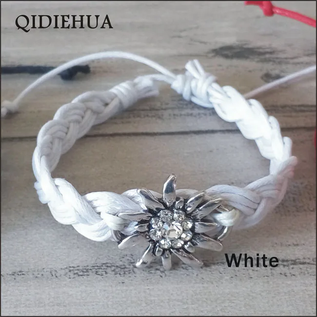 white QIDIEHUA, серебряный цвет, ручной работы, Edelweiss браслеты и браслеты, регулируемые, счастливые, разноцветные, ручной работы, браслеты дружбы для женщин - Окраска металла: white