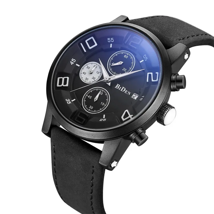Бизнес Мужские часы из натуральной кожи бренд Biden мужские наручные Кварцевые