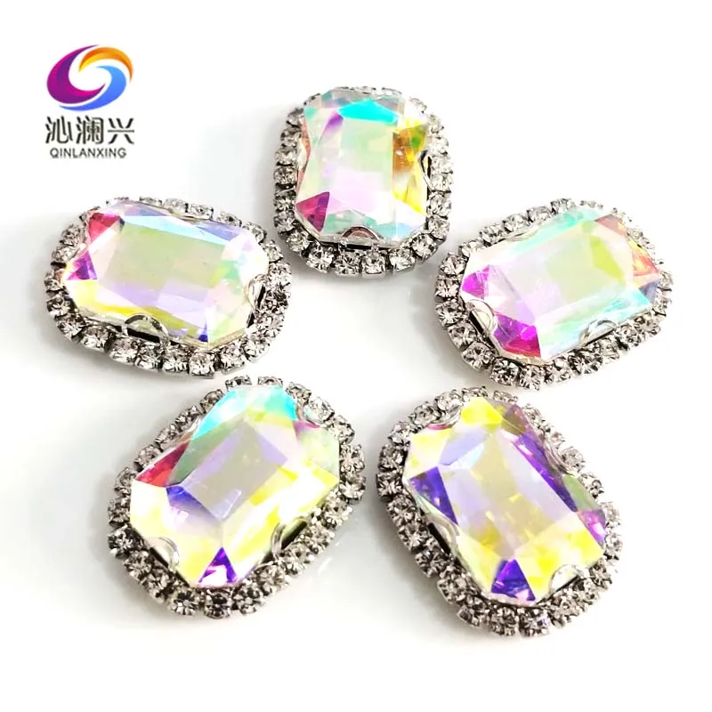 

AB color 3D Anti scratch top glass crystal buckle,Silver bottom Sew on stones,DIY/Clothing/wedding decoration SWCB06