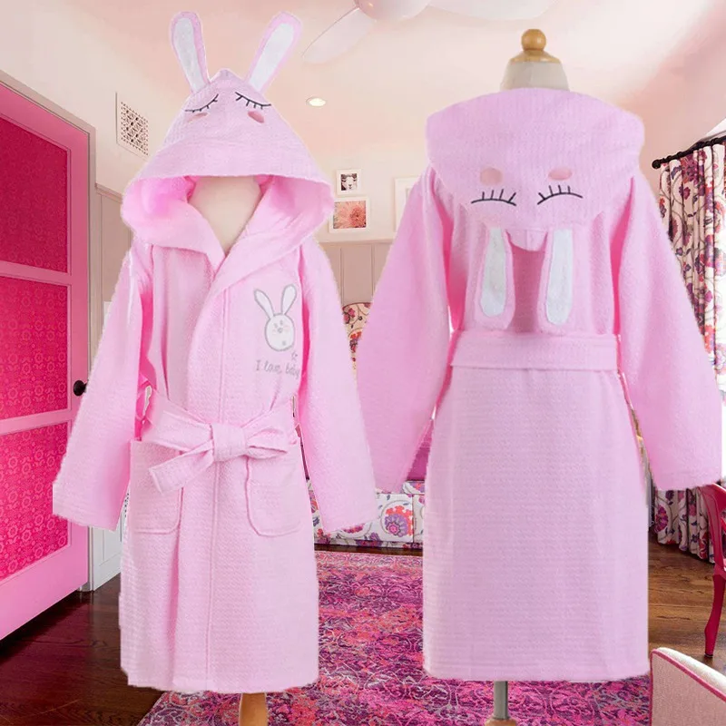 PINK Детский банный халат с капюшоном для мальчиков и девочек, хлопковые милые банные халаты, детский халат, домашняя одежда, одежда для сна с ремнем, летняя одежда - Цвет: PINK