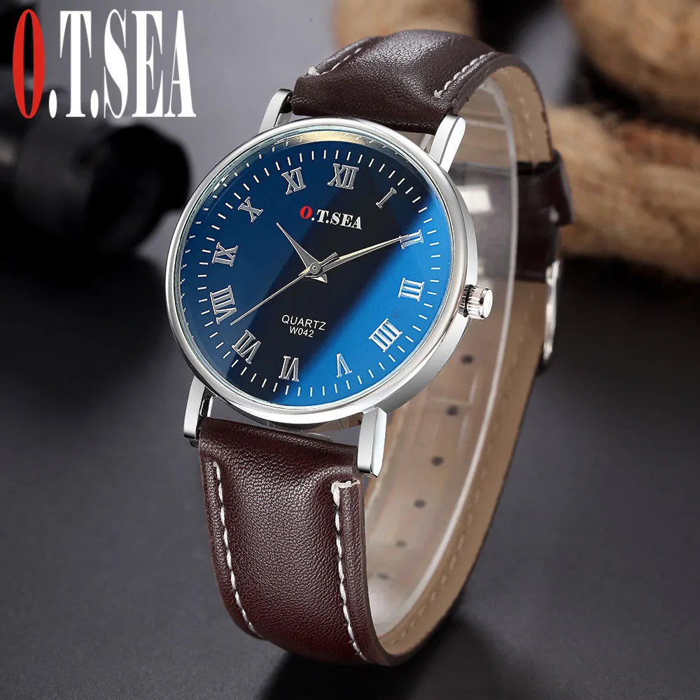 Мужские кварцевые часы в стиле милитари O.T.SEA Blue Ray Glass из искусственной кожи