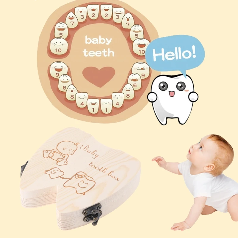 

Baby Tooth Box Wooden Milk Teeth Organizer Storage Boys Girls Save Souvenir Case