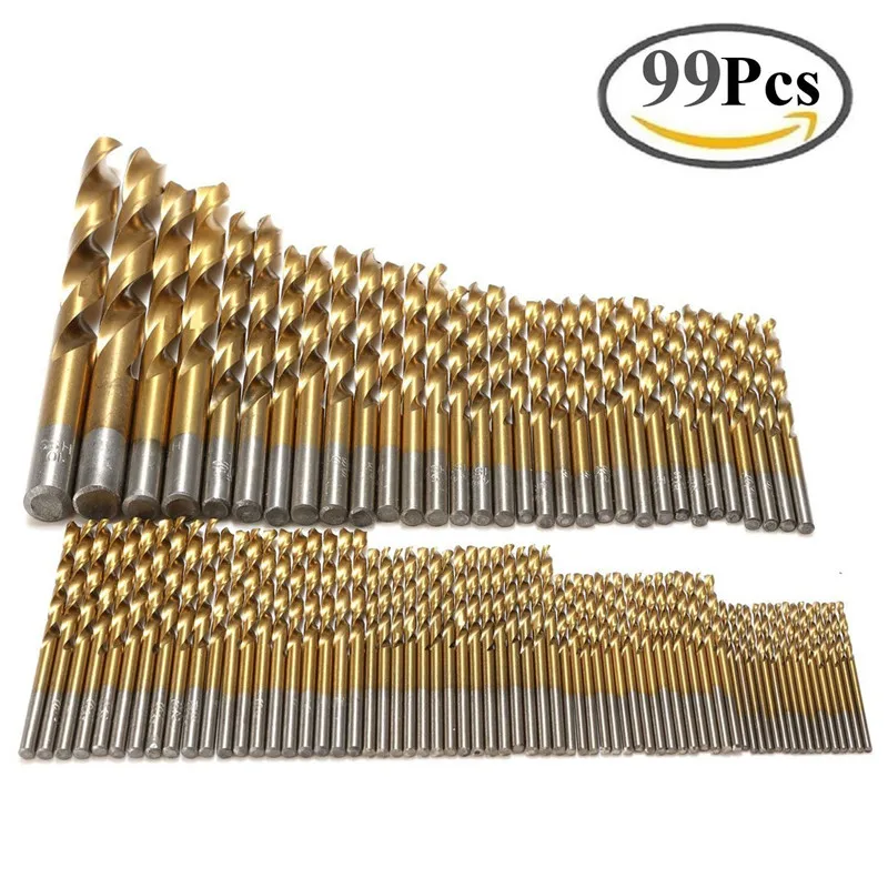 

99pcs 1.5mm - 10mm Titanium HSS Drill Bits Coated Stainless Steel HSS High Speed Drill Bit Set For Electrical Drill