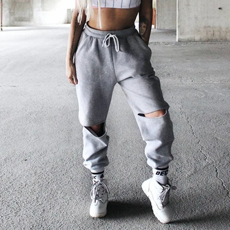 Women 2018 High Waist Side Double Hollow out Pants Drawstring Split Streetwear Sweatpants Womens Trousers Pencil | Женская одежда