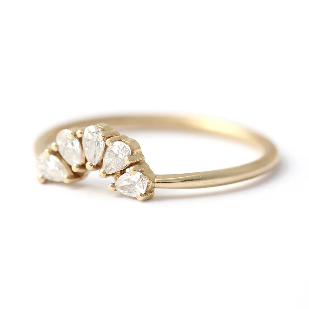 Moissanite 6 шт. груша Stoens всего 1ctw лаборатория Алмаз пасьянс обручальное кольцо набор Твердое 14 к Желтое золото для женщин