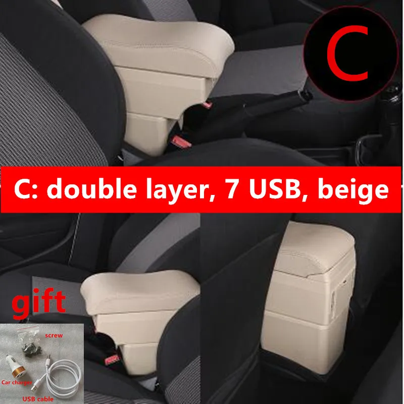 C black Beige Для Suzuki Maruti DZire Swift подлокотник коробка центральный магазин содержимое коробка с подстаканником пепельница украшение с USB интерфейсом - Название цвета: C black Beige