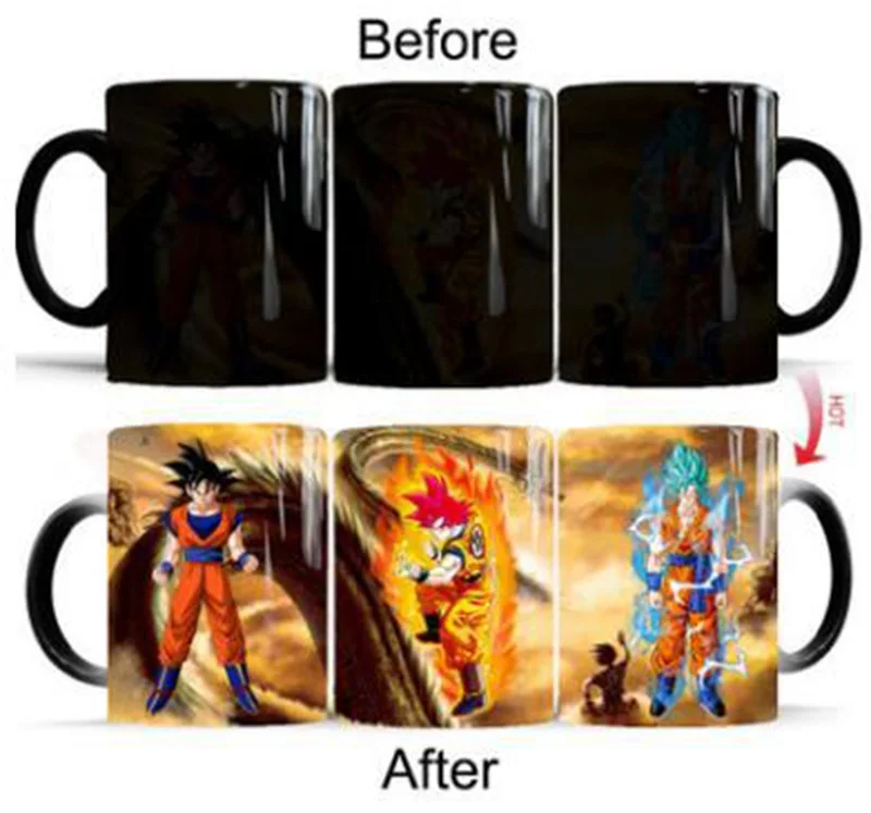 1 шт. DRAGON BALL Z кружка Аниме Фигурка Гоку фигурка Вегета меняющая цвет кружка Тепло раскрывает волшебный фарфор кофейная чашка для мальчика подарок