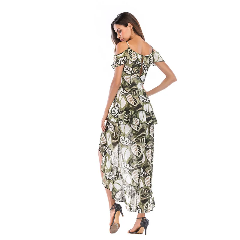 Женское длинное платье в стиле бохо Spahetti летнее асимметричное с глубоким v