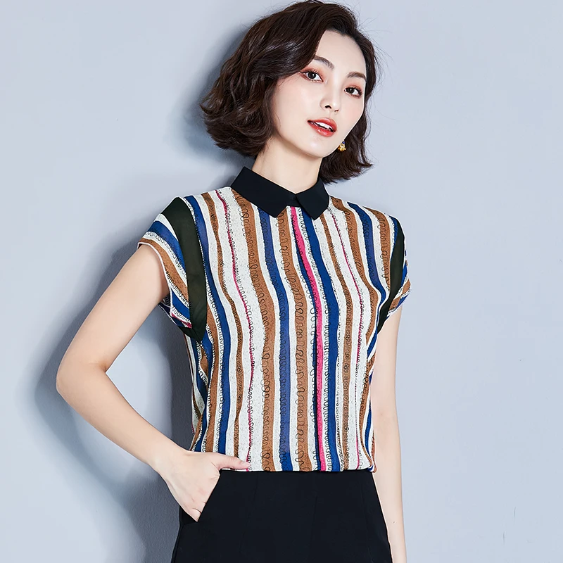 Темпераментные Женские полосатые короткие рубашки новинка 2019 Повседневная