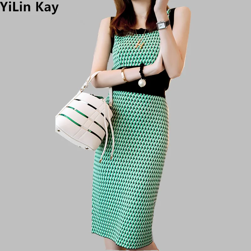 Женский комплект YiLin Kay летний Трикотажный жилет без рукавов с геометрическим