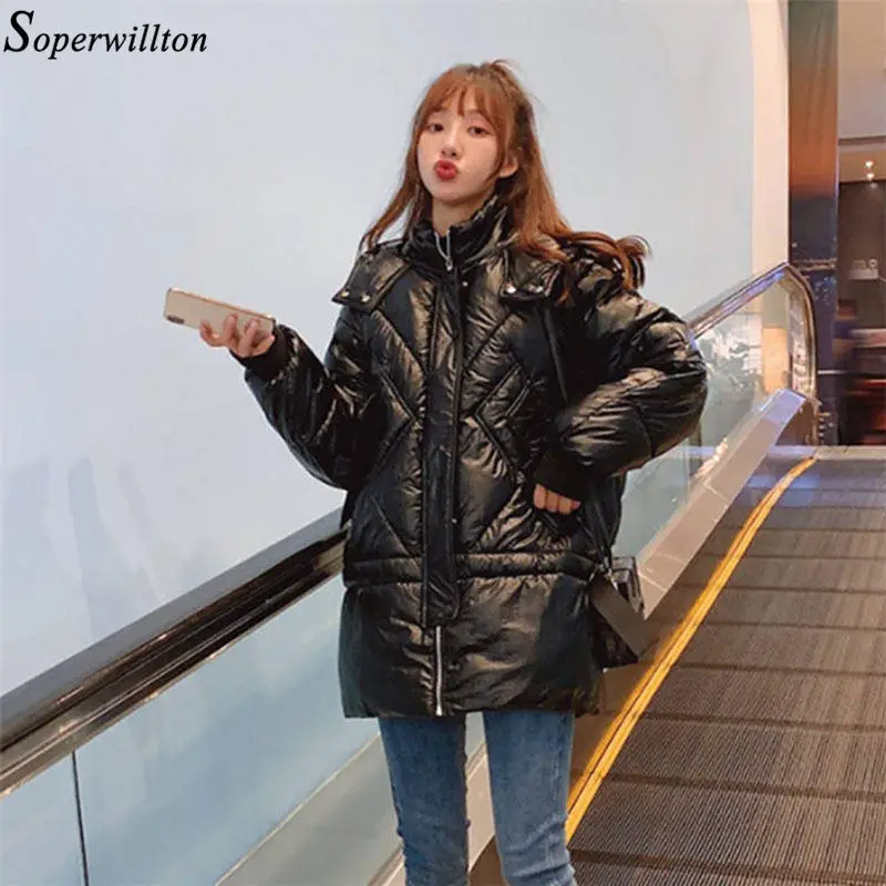 Fashion Winter Down Jacket Women Thick Warm Hooded Parka Female Cotton Padded Mid Long Coat Lady Solid Black Blue White D77