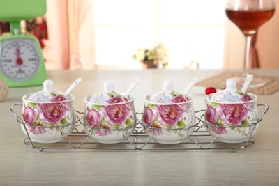 Сахарница в цветочном стиле с енотовым пингвином и обезьяной 4 1 Набор для соли