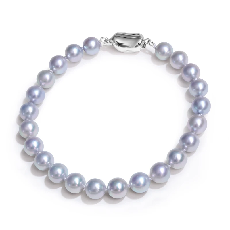 

YS Top Quality Mirror Luster Silver Blue Color Hanadama Japanese Akoya Pearl Bracelet Fine Jewelry