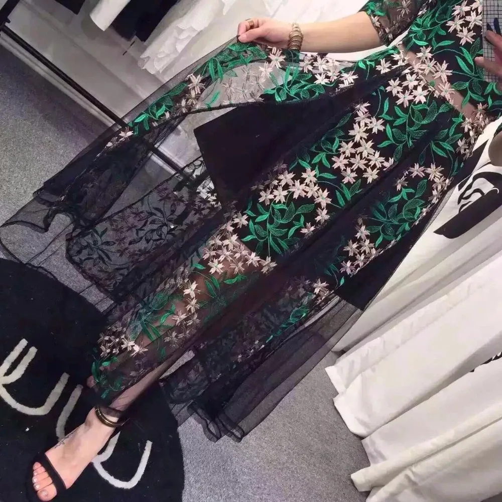 Модные весенне зеленые летние платья для женщин ретро Цветочная вышивка милое