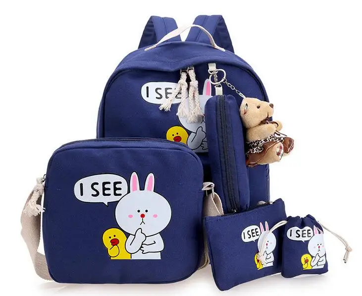 Женщины Холст Рюкзак Мода милый дорожные сумки кролик печати рюкзаки 6 шт./компл.