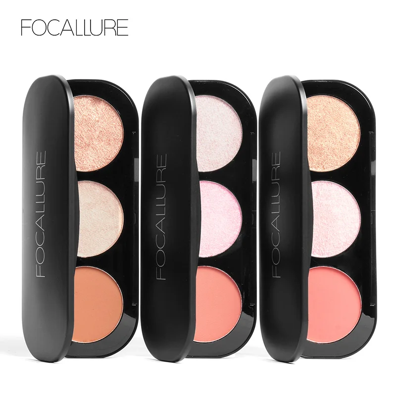 FOCALLURE, 3 цвета, хайлайтер, палитра, блеск, осветление, макияж для лица, пигментированная пудра, палитра для макияжа