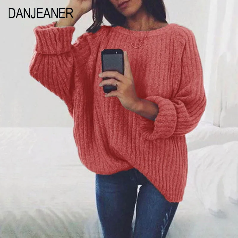 DANJEANER Женский Повседневный свободный однотонный вязаный джемпер 2019 Весенняя