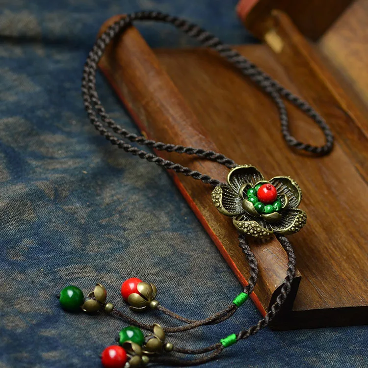DIY Этнические украшения национальные медные цветы натуральный камень длинное