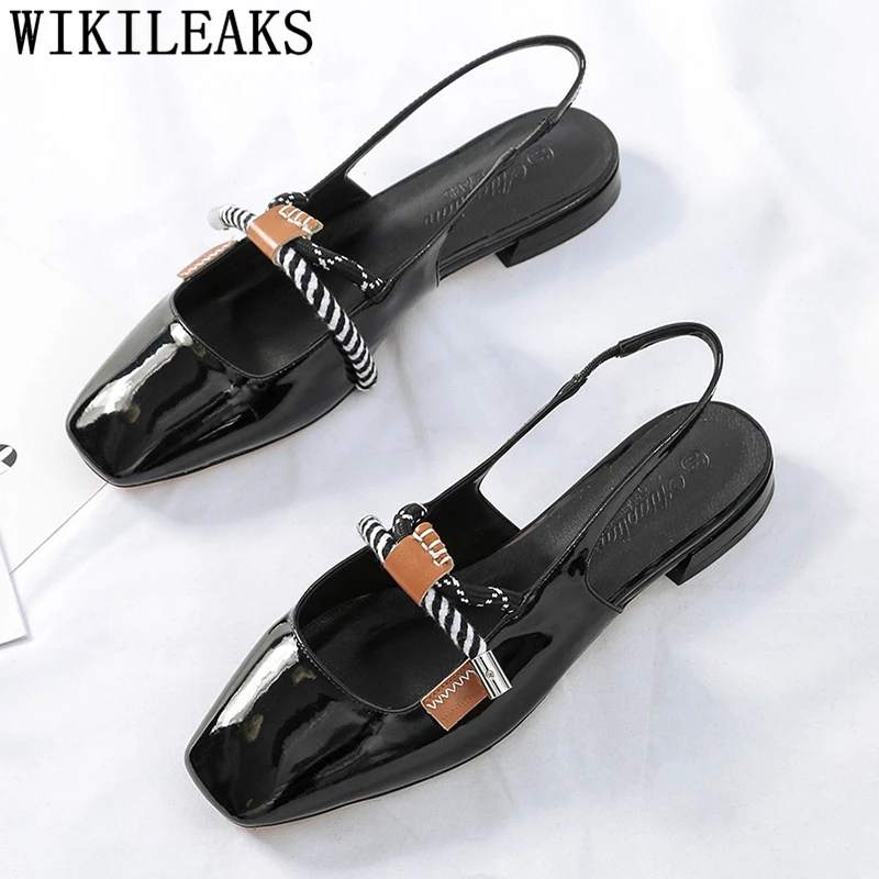 

Mules Shoes Women Creepers Ladies Loafers Summer Sandals Womens Flat Casual Shoes Patent Leather Shoes Women Harajuku Shoes