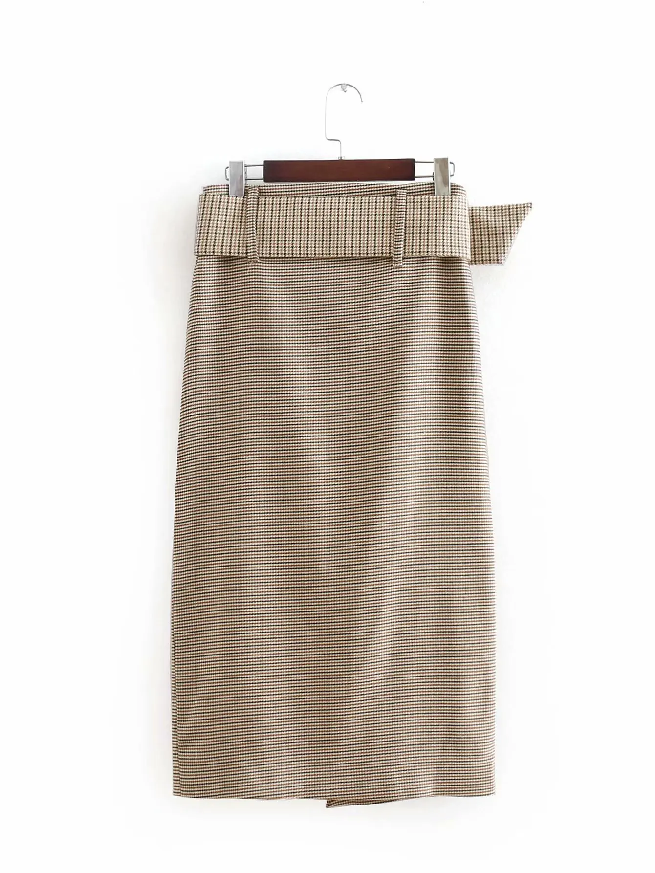 Fashion women plaid skirt vintage work office ladies with belt mujer retro mid calf skirts | Женская одежда