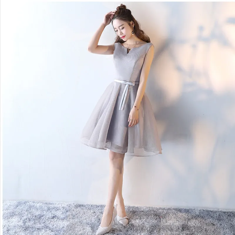 2017 новые Короткие Серые вечерние платья элегантные из органзы недорогие а