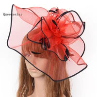 new large white red black wedding fascinator and hat for bride gauze headpiece hair clip cocktail party ladies feather headwear