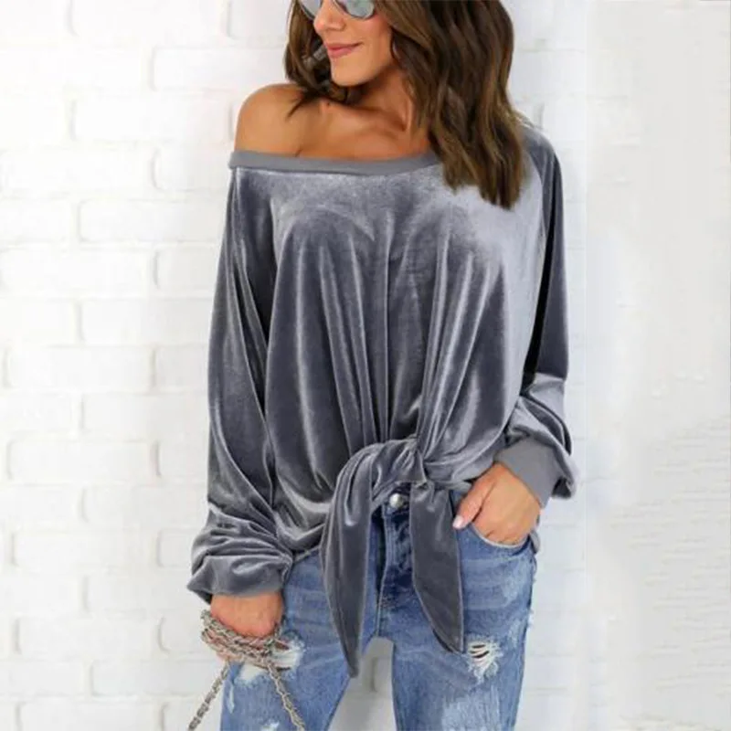 Autumn Winter Women Tops Off The Shoulder Long Sleeve New Fashion Coral Fleece Velvet Sweatshirts AB279 | Женская одежда