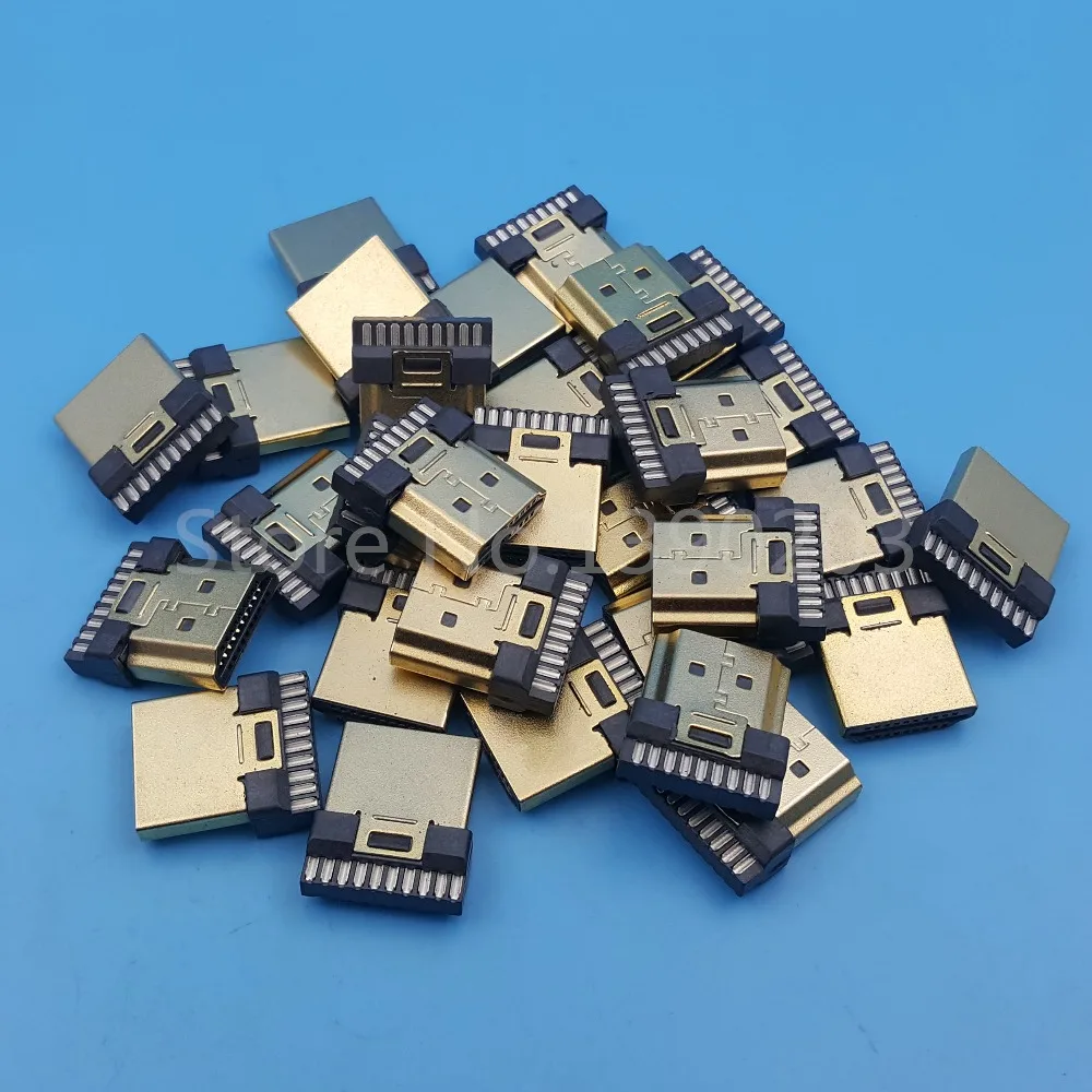 50 шт. HDMI Штекерная позолоченная пластина 19Pin Штекерный провод для припоя DIY