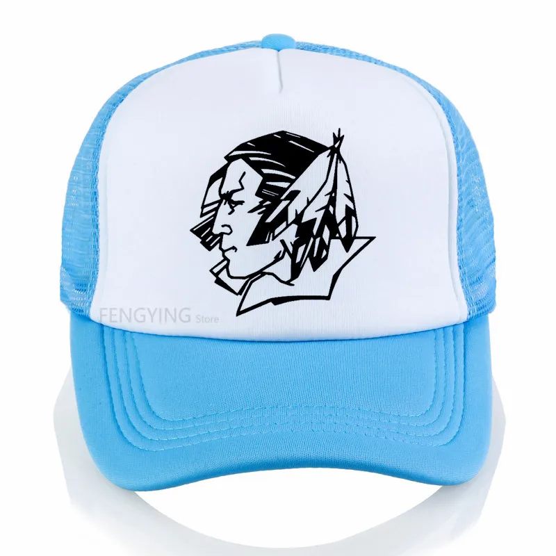 Мультфильм Fighting sioux с наклейки с перьями бейсболка регулируемая бейсболка Hat Повседневное спортивная шапка - Цвет: Небесно-голубой