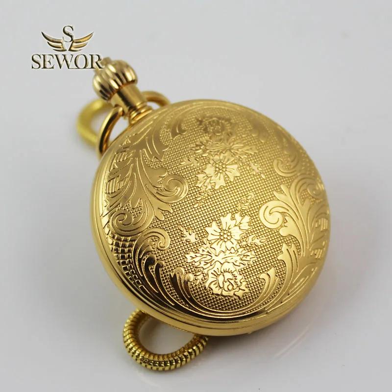 SEWOR Топ бренд Благородные Золотые спортивные механические Moon Phase Tourbillon карманные часы C215