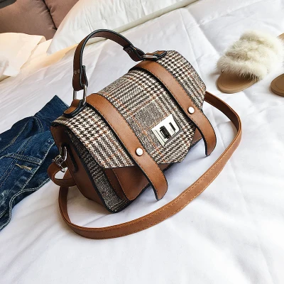Brown ETAILL модные холщовые Клетчатые Сумки из искусственной кожи женские средние женские сумки через плечо известные бренды Женская сумка-мессенджер сумки-тоут - Цвет: Brown