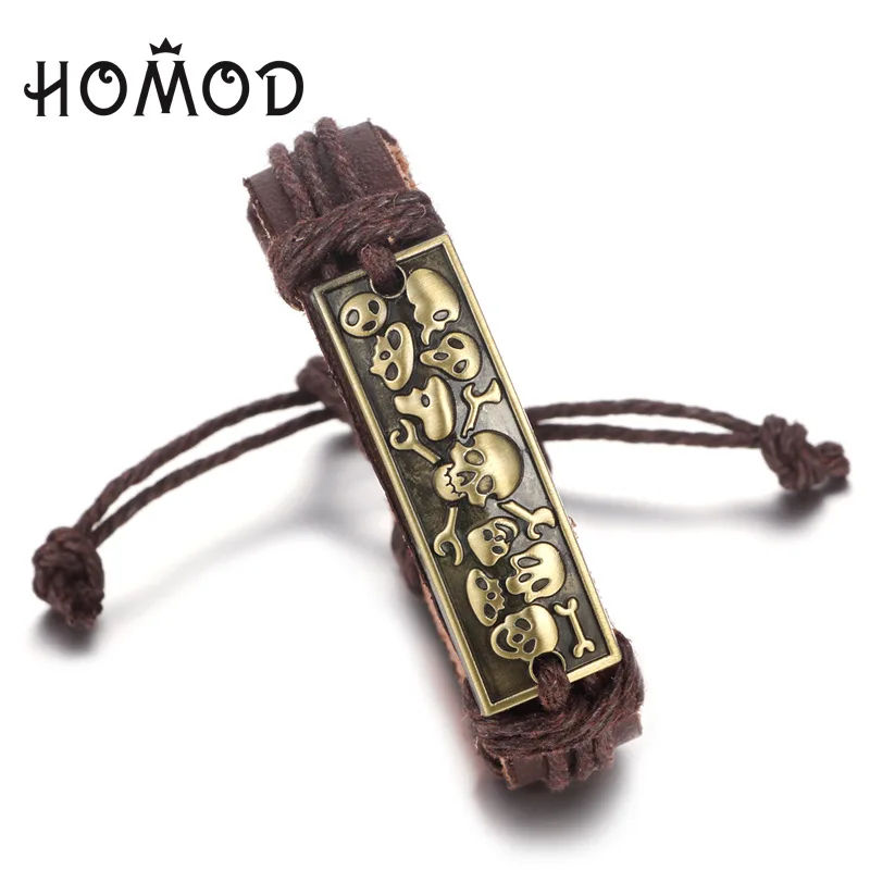 SPINNER 2017 Новый Панк Череп оригинальные винтажные кожаные браслеты Веревка Браслет