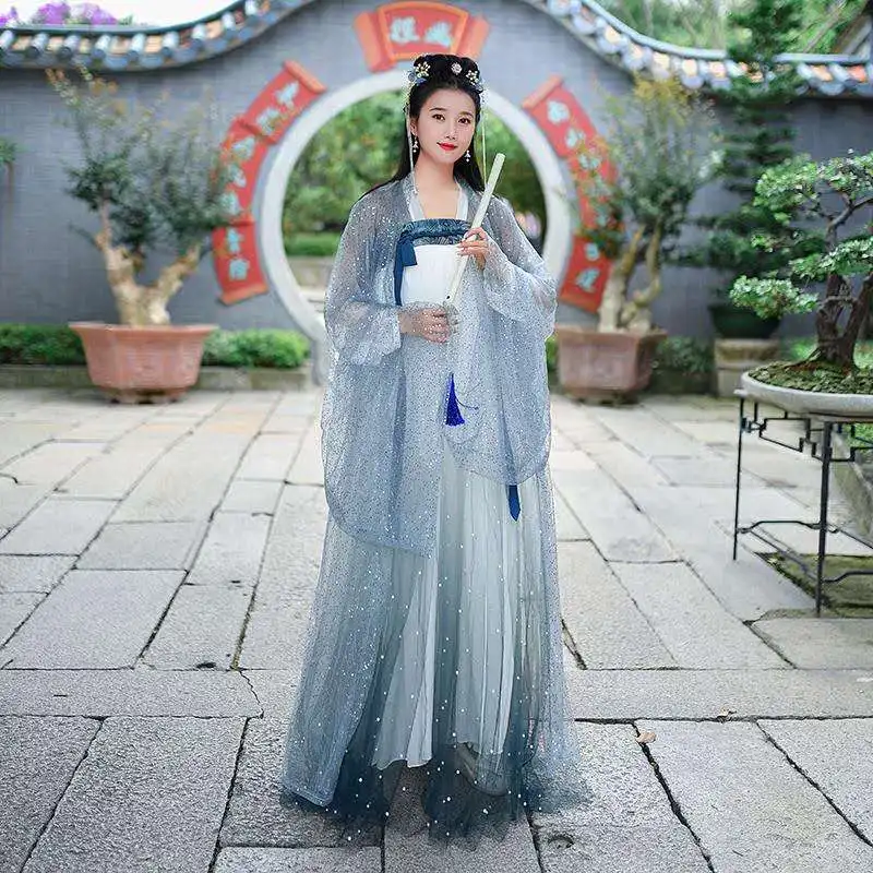 Блестящее пальто Hanfu для женщин с жемчужинами и пайетками Костюм костюмированной