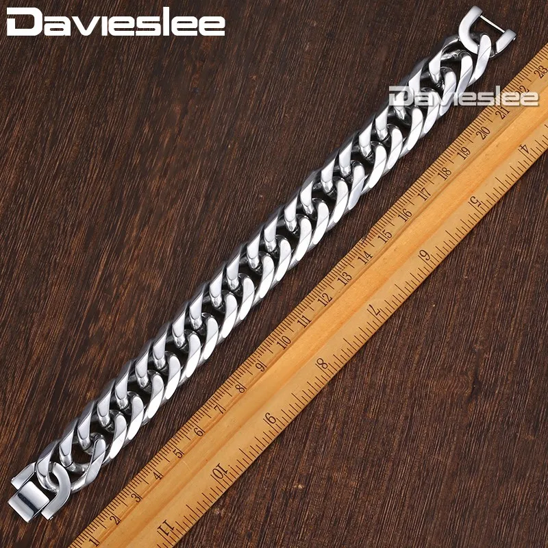 Davieslee 18/22 мм тяжелая Для мужчин мужской браслет Curb кубинской Серебряный Цвет 316L Нержавеющая сталь браслет для мужчин, мужская бижутерия, DLHB287