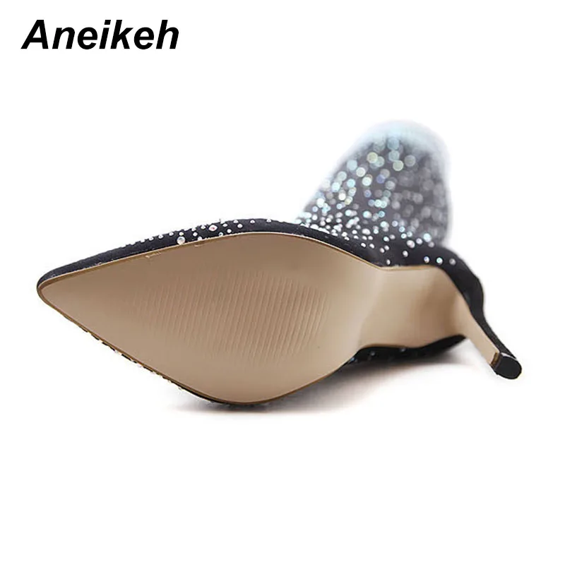 Aneikeh/Новое поступление; высокие облегающие сапоги выше колена с блестящими кристаллами; высокие сапоги до бедра на тонком высоком каблуке; модельные туфли