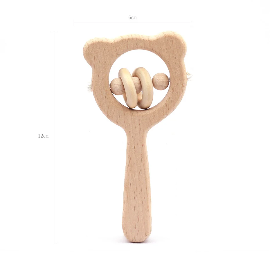Детские игрушки из бука, медведь, рука, Прорезывание Зубов, деревянное кольцо, можно жевать бусины, играть в спортзал, Монтессори игрушки, погремушки для младенцев, детские игрушки для прорезывания зубов