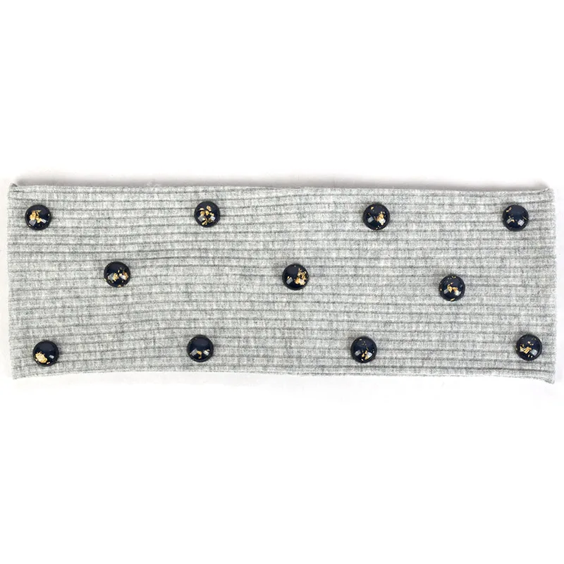 Light gray Gray Модные женские повседневные ребристые эластичные повязки на голову Золотые Фольга аксессуары из стразов полосатые плоские повязки для волос для женщин тюрбан из хлопка - Цвет: Light gray Gray